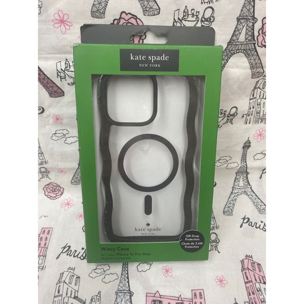 Kate Spade iPhone 16 Pro Max Wavy Case MagSafe Compatible Black Clear